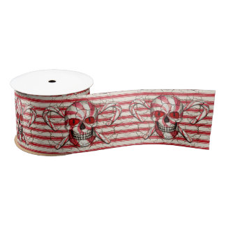 Red Candy Cane Sugar Skull  Satin Ribbon