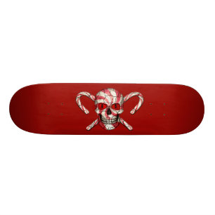 Red Candy Cane Sugar Skull  Skateboard