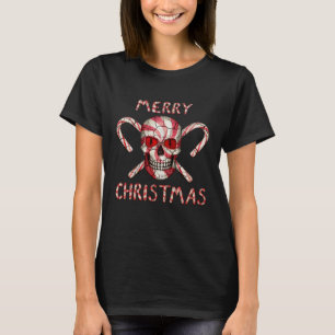 Red Candy Cane Sugar Skull  Zombie T-shirt