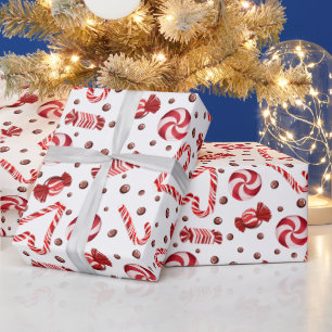Red Candy Cane Toffee Chocolate Festive Holiday Wrapping Paper