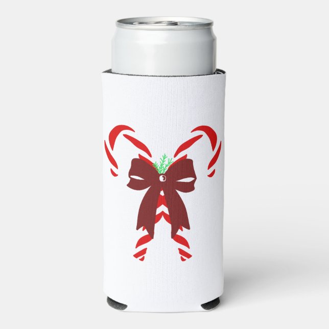 Red Candy Canes with Pine Needles & Bow Seltzer Can Cooler (Seltzer Back)