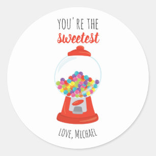 Red Candy Gumball Sweetest Valentine Classic Round Sticker
