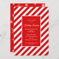 Red Candy Stripe And Snowflakes invitation 
