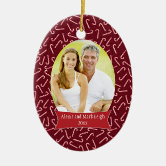 Red candycanes Christmas holiday photo ornament