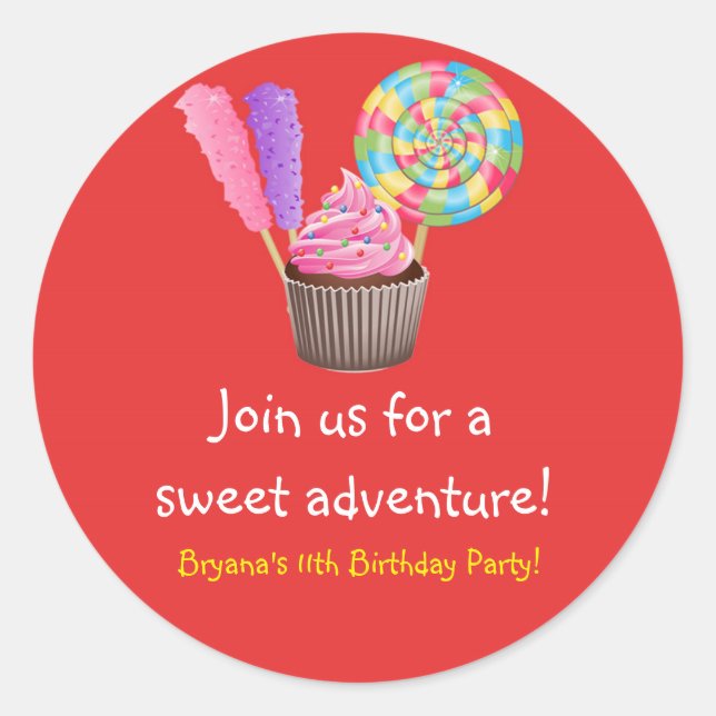 Red Candyland Candy Cupcake Birthday Party Sticker (Front)
