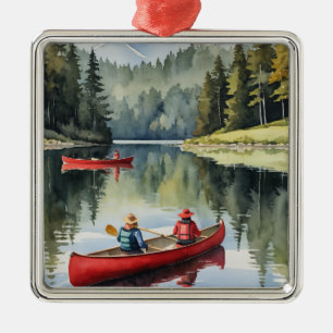 Red Canoe Wilderness Lake Camping Christmas Metal Ornament
