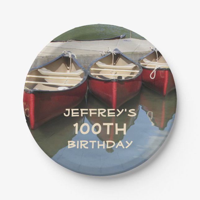 Red Canoes 100th Birthday Party Personalised Plate (Front)