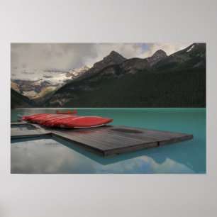 Red Canoes at Lake Louise Poster