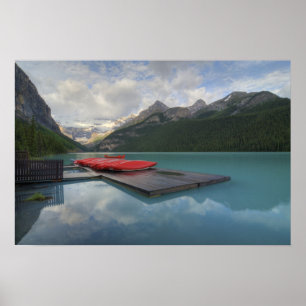Red Canoes at Lake Louise Poster