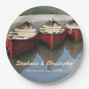 Red Canoes Wedding Name and Date Paper Plate