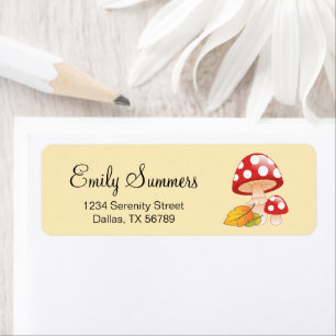 Red Cap Toadstool Mushrooms with Leaves Address Return Address Label