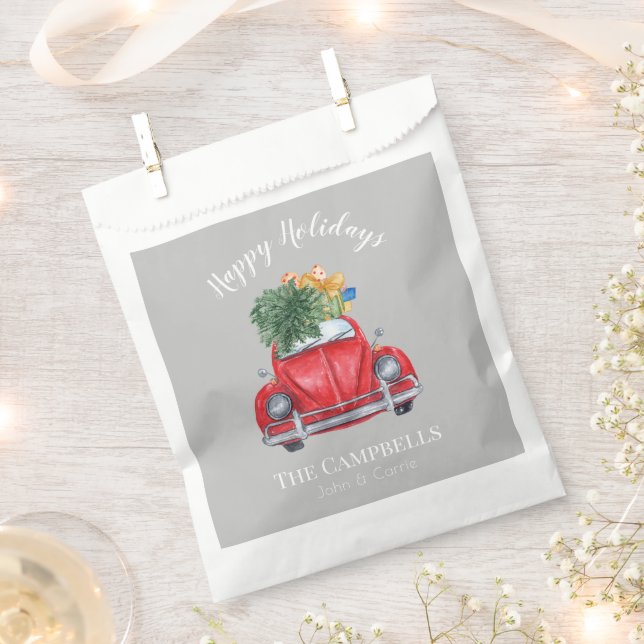 Red Car and Christmas Tree Customisable Favour Bag (Clipped)