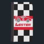 Red car auto sport name and number boys flap case<br><div class="desc">Original graphic auto sport flap case for big and little motor boys. Perfect for budding auto Grand Prix, and other young motor sport fans and petrol heads. This uniquely designed case features graphic chequered flag and red sports car. Customise with your name special number or age. Example reads Lester 10....</div>