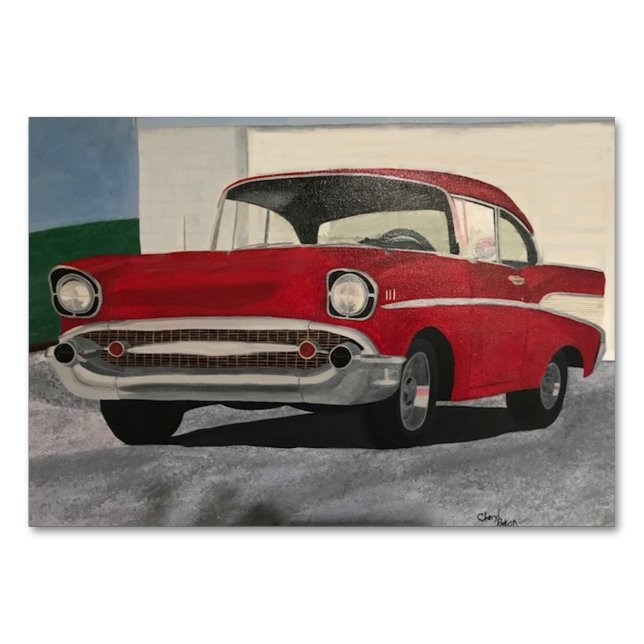 Red Car Automobile Reading Flashcards for Adults Table Number (Front)