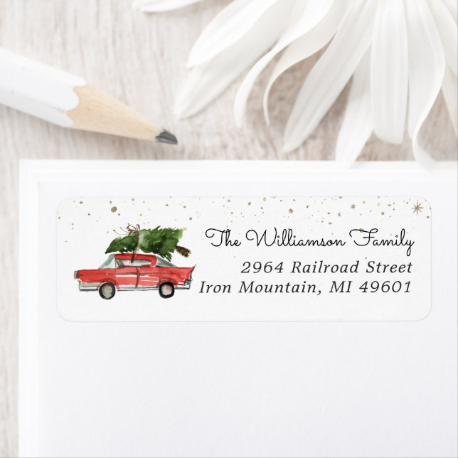Red Car | Christmas Return Address Label (Insitu)