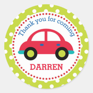 Red Car Favour Stickers (Boys Birthday)