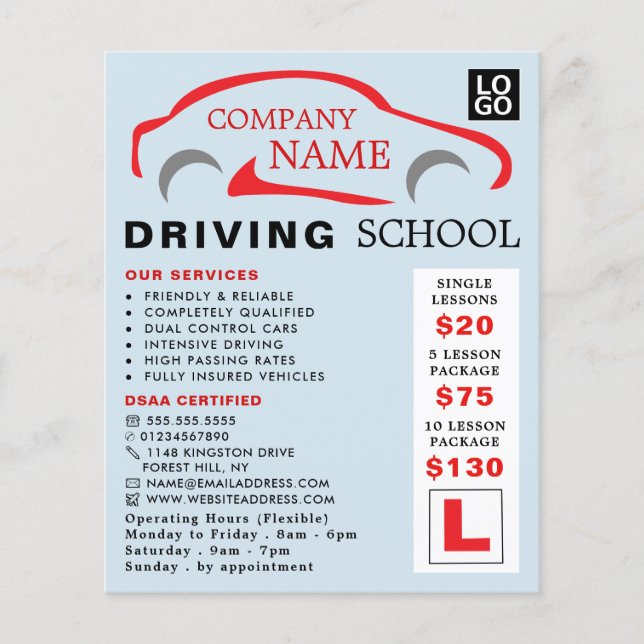 Red Car Logo, Driving School, Instructor Advert Flyer (Front)