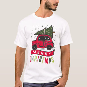 Red Car Merry Christmas Tree Colourful Funny T-Shirt