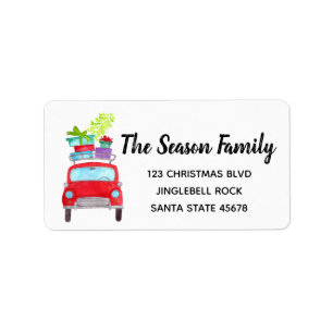Red Car with Christmas Gifts Label