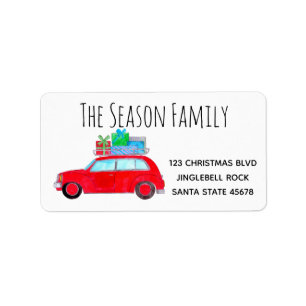 Red Car with Christmas Gifts Label