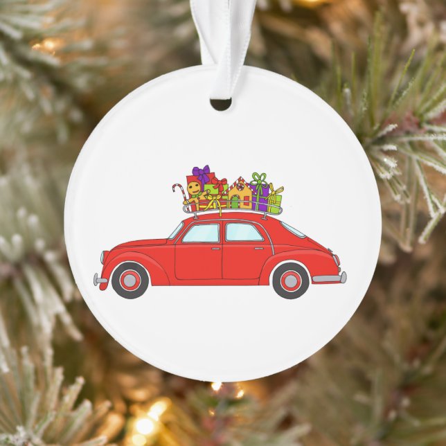 Red Car with Christmas Gifts Ornament (Tree)