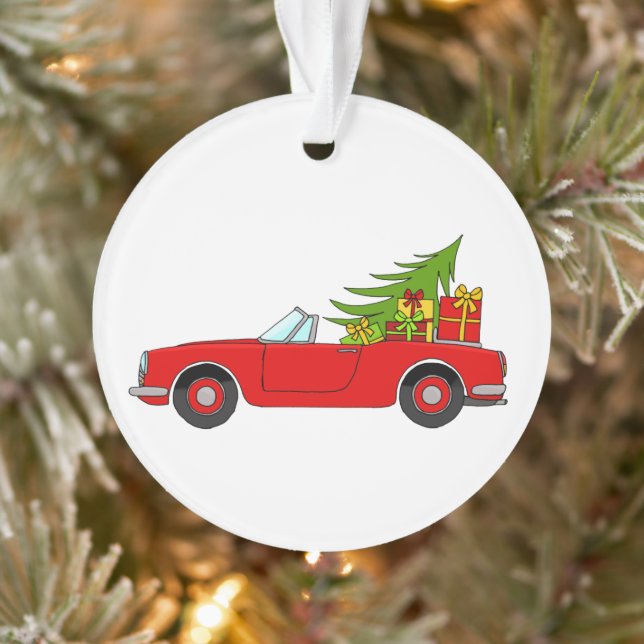 Red Car with Christmas Gifts Ornament (Tree)