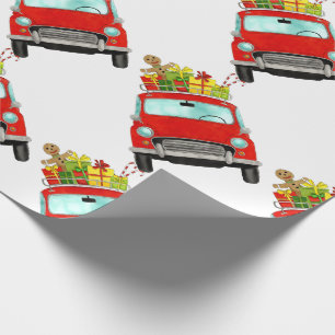Red Car with Christmas Gifts Wrapping Paper