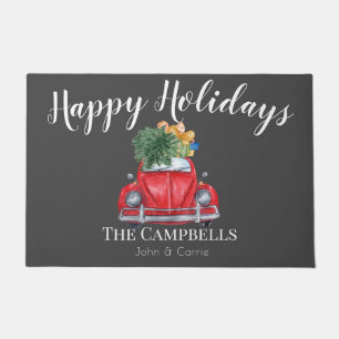 Red Car with Christmas Tree Customisable Doormat