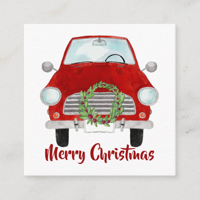 Red Car with Christmas wreath   Holiday Card (Front)