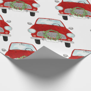 Red car with Christmas wreath Wrapping Paper
