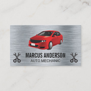Red Car Wrenches Metallic Business Card