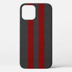 Red Carbon Fibre Style Racing Stripes iPhone 12 Case