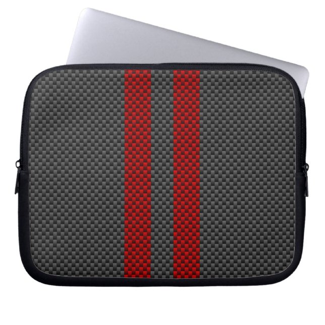 Red Carbon Fibre Style Racing Stripes Laptop Sleeve (Front)