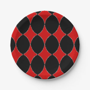 Red card diamonds on black paper plate