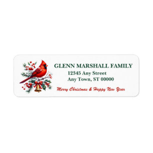 Red Cardinal and Bell Christmas Return Address Label