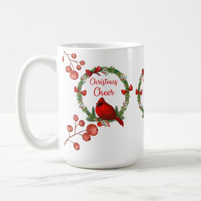 Red Cardinal and Berries Christmas Cheer Mug (Left)