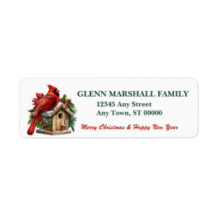 Red Cardinal and Bird House Christmas Address Return Address Label