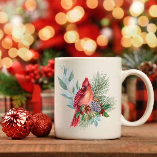 Red Cardinal and Christmas Greenery and Pine Cones Coffee Mug (Creator Uploaded)