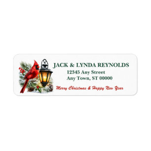 Red Cardinal and Lantern Christmas Return Address Label