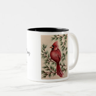 Red Cardinal and Pine Two-Tone Coffee Mug
