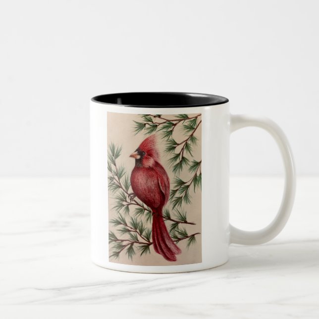 Red Cardinal and Pine Two-Tone Coffee Mug (Right)