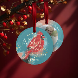 Red Cardinal Angel in Heaven Mum Memorial Photo Ornament