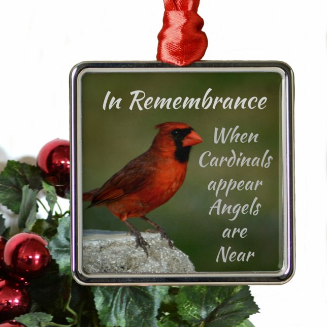 Red Cardinal Angels are Near Personalized Memorial Metal Ornament (Creator Uploaded)