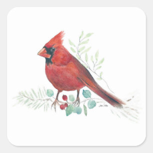 Red Cardinal Art Square Sticker