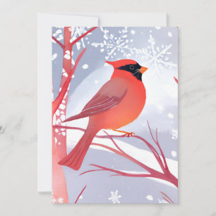 Red Cardinal   Beautiful Watercolor Painting Holiday Card
