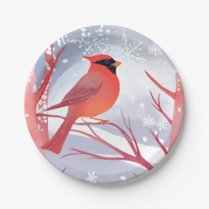 Red Cardinal   Beautiful Watercolor Painting Paper Plate
