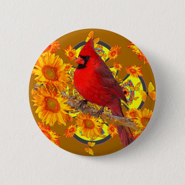 red cardinal bird 6 cm round badge (Front)