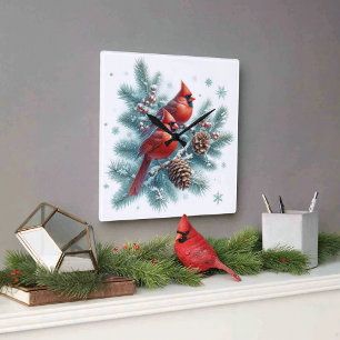 Red Cardinal Bird and Pine Wall Clock