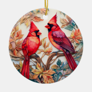 Red Cardinal Bird Christmas Personalised  Ceramic Ornament