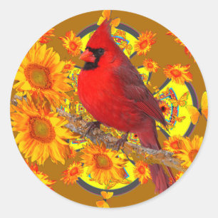 red cardinal bird classic round sticker